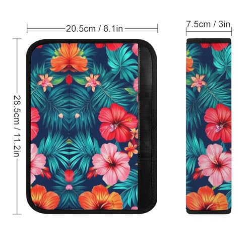 Men's Comfortable Cushion Pad Car Shoulder Strap, Hawaiian Colorful Hibiscus Flowers Tropical Palm Tree Leaves Harness Pad Car Belt Covers - color: Color848