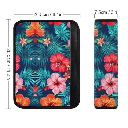 Men's Comfortable Cushion Pad Car Shoulder Strap, Hawaiian Colorful Hibiscus Flowers Tropical Palm Tree Leaves Harness Pad Car Belt Covers - color: Color848
