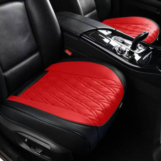 TIEHESYT Luxury Faux Leather Car Seat Cover Front Bottom Protector, Seat Cushion Without Backrest, Anti-Slip and Wrap Around The Bottom, Fit Most Cars & Vehicles, 2 Piece, Black&Red - color: Black&Red, size: 2 PCS