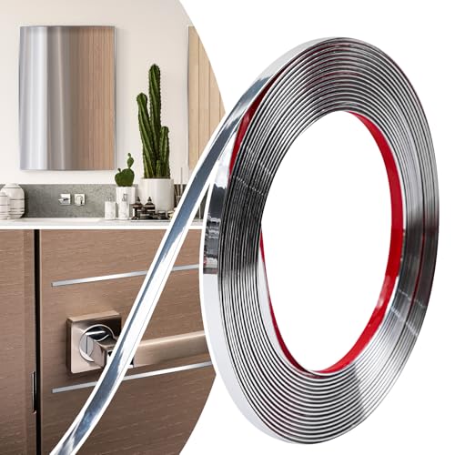 0.25in × 20Ft Peel and Stick Wall Molding Trim - Flexible Self Adhesive Molding Trim for Walls, Edges, Borders, Window Frames, Backsplash Tiles - Silver Waterproof Trim - color: Shiny Silver, size: 1/4in-20Ft