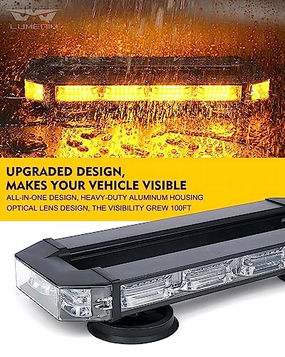 LUMENIX Rooftop Strobe Beacon Lights Bar Amber LED Emergency Traffic Security Lightbar w/Heavy-Duty Magnetic Base Warning Flashing Light for Construction Vehicles Trucks Postal Mail Carrier Snow Plow - color: Amber