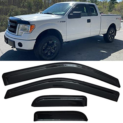 Window Visors Rain Guards Side Vent Guard Shade Sun Wind Deflectors for Ford F150 2004-2014 Super/Extended cab, 94738 4-Pieces Set - size: 2004-2014 F150 Super/Extended cab