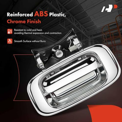 A-Premium - Tailgate Handle & Bezel Assembly - Compatible with 1999-2007 Chevy Silverado GMC Sierra 1500 2500 3500 - Chrome Finish Handle w/Rod Clips - Replace# 15997911, 15228539, 15228541, 15228540 - color: Chrome, size: Tailgate Handle & Bezel