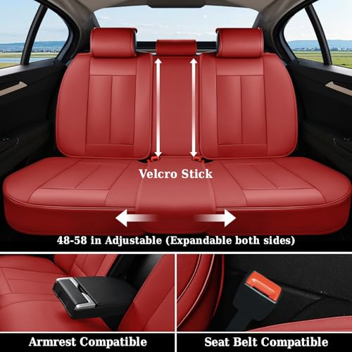 Coverado Rear Seat Covers, Faux Leather Car Seat Cover Back Seat, Dog Back Seat Cover, Red Backseat Car Covers, 3-Pieces Waterproof Seat Covers, Universal Car Seat Protector Fit Most Cars - color: Red