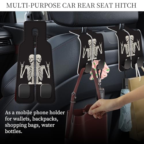 PU Leather Car Seat Hook, Storage Headrest Hanger, Cute Car Backseat Organizer, Car Hooks for Purses and Bags Skull Human Skeleton - color: Skull Human Skeleton