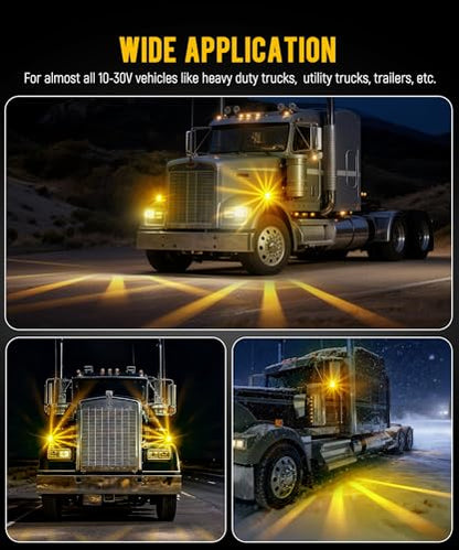 Partsam 1x Glass Watermelon Light Single-Face Amber LED Turn Signal Marker Light, Zinc Alloy Housing Clear Lens Post Mount for Peterbilt Freightliner Semi Truck Trailer, 10-30V - color: ClearLensAmberLights