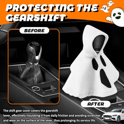 Ghost Car Gear Shift Cover,Funny Halloween Gear Shift Knob Cover for Protection & Halloween Car Decor,Universal Soft Cars Shifter Covers Funny Cars Accessories for Most Vehicles