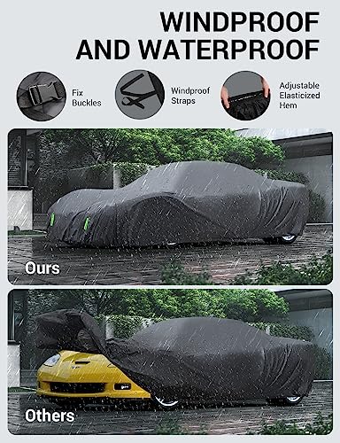 Proadsy 2026 Upgrade Car Cover Compatible with C7 Corvette 2014-2019 Windproof All Weather Waterproof Sun Rain UV Dust Snow Protection Outdoor Covers - size: Corvette C7