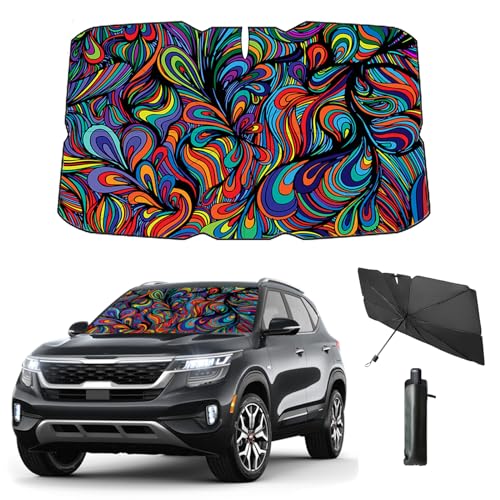 Windshield Sun Shade Umbrella for Car Foldable Umbrella Front Window Sunshade UV Block Windshield Shades for Sedan, SUV, Hatchbacks 57 * 31" (Abstract) - color: Abstract