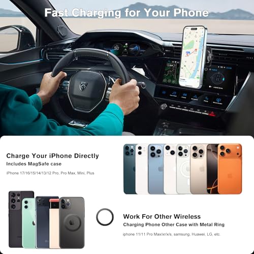 OHLPRO for Magsafe Car Charger for Women Men, Magnetic Wireless Car Mount for iPhone 17 Pro Max, 16/15 Series, 15W Fast Charging Phone Holder Vent and Dashboard - style: Black
