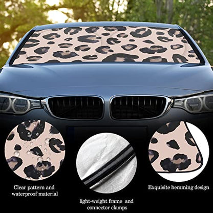 Windshield Sun Shade Foldable Car Front Window Covers for Car Accessories Sun Heat UV Rays Visor Protector Protection for Universal Cars SUV Truck(Leopard) - style: Leopard