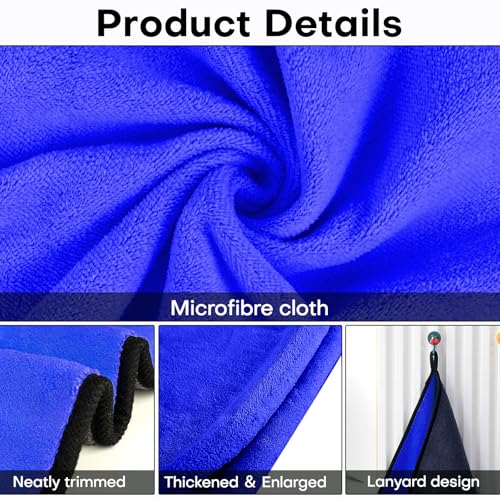 Hovom 3PCS Car Microfiber Towels, 23.62"×11.81" Lint-free Microfiber Towels for Cars Wash Drying, Super Absorbent Auto Cleaning Cloths, Reusable Washing & Detailing Towel, Car Cleaning Supplies (Blue) - color: Blue