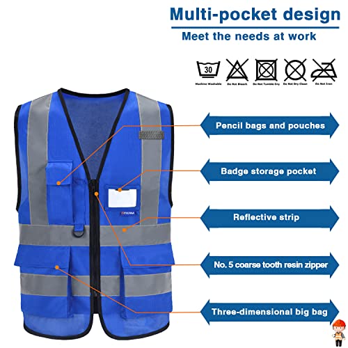 Big and Tall Blue Safety Vest 6xl 7xl 8xl Reflective Work Vest blue 7 Pockets,6XL-8XL - color: Blue, size: 6X-Large