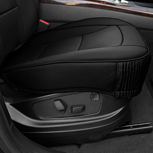 FH Group Front Set Faux Leather Seat Cushions - Car Seat Covers for Low Back Seat, Universal Fit, Airbag Compatible Car Seat Cover for SUV, Sedan, Solid Black - color: Black, style: Front Set