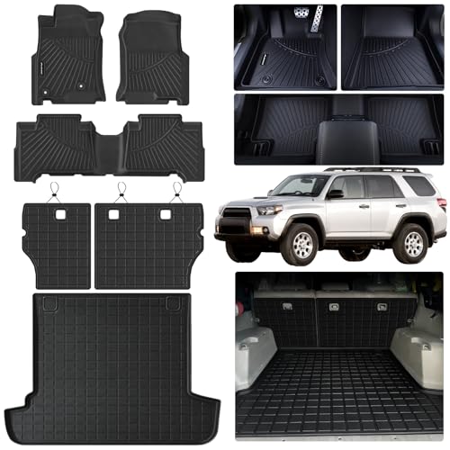 Floor Mats for 2003-2009 Toyota 4Runner (Only Fit 5 Seats) & Cargo Mat & Backrest Mat,TPE All Weather Protection Floor Liners with 2nd Row Covering The Backrest Full Set Accessories,Black - size: For 2003-2009 4Runner (5 Seats)