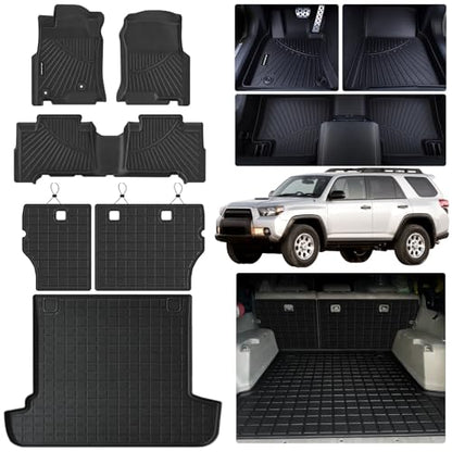 Floor Mats for 2003-2009 Toyota 4Runner (Only Fit 5 Seats) & Cargo Mat & Backrest Mat,TPE All Weather Protection Floor Liners with 2nd Row Covering The Backrest Full Set Accessories,Black - size: For 2003-2009 4Runner (5 Seats)