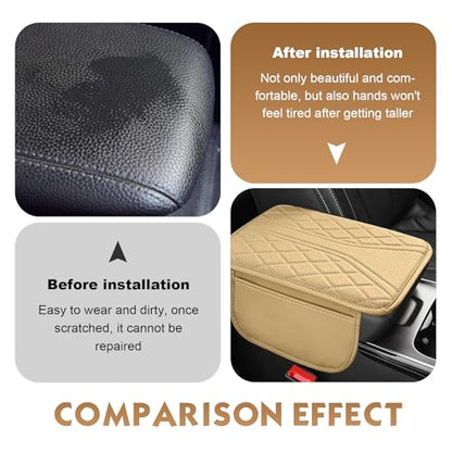 Car Center Console Cover, Leather Automotive Armrest Cushion with 2 Storage Bags, Breathable Armrest Cover, Universal Waterproof Arm Rest Protection Pad for SUV, Sedan, Truck (Beige) - color: Beige
