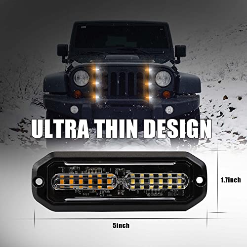 WINECO Amber/White LED Strobe Lights Kit - 8pcs 12-LED Flashing Emergency Warning Lights for Trucks, Cars and Vehicles - color: Amber White
