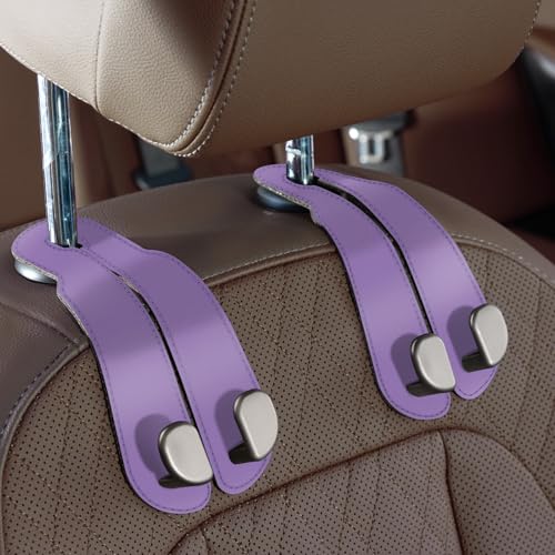CoBak Purse Hook for Car - Universal Premium Stitched Leather and Aluminum-Magnesium Alloy Double Car Seat Back Storage Hook for Purses, Handbags, Bags (2 Pack),Amethyst Purple - color: Amethyst Purple, size: Double-Hooks