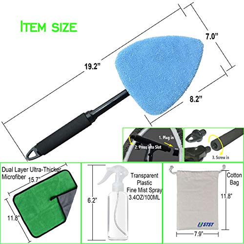 Windshield Cleaner Tool Car Window Cleaning Wand Glass Microfiber Brush Bigger Pad Thicker Softy Cloth, with Towel Spray Bottle Cloth Bag Kit TTL 6Pcs