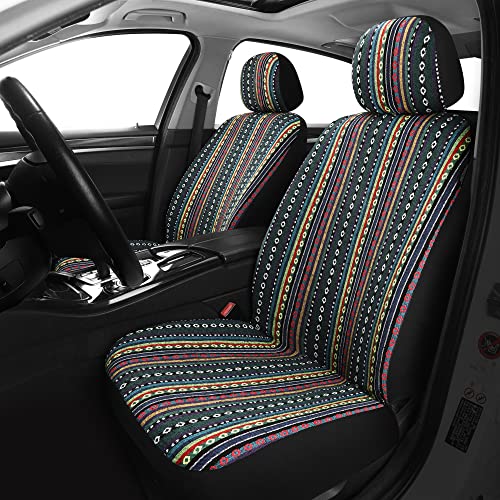 Pariitadin Baja Saddle Blanket Car Seat Covers Front Set with Seat Belt Pads, Washable Breathable Striped Woven Cloth Seat Covers for Cars, Universal Fit Most Cars, Airbag Compatible, Red/Blue - color: Red/Blue, size: FRONT PAIR