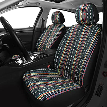 Pariitadin Baja Saddle Blanket Car Seat Covers Front Set with Seat Belt Pads, Washable Breathable Striped Woven Cloth Seat Covers for Cars, Universal Fit Most Cars, Airbag Compatible, Red/Blue - color: Red/Blue, size: FRONT PAIR