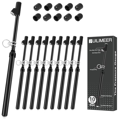 10-Pack Dual Head Tire Pressure Gauge – Heavy Duty 10-150 PSI Air Pressure Gauge with Stainless Steel Body, Metal Nozzle & Durable Plated Brass – for Cars, Trucks, Bikes, RVs (Black) - color: Black, size: 10P