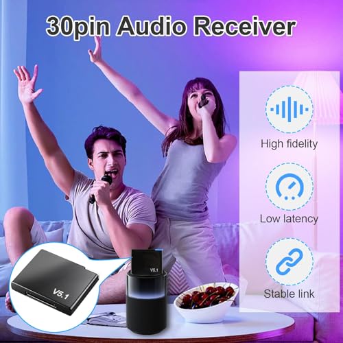 30 Pin Bluetooth Adapter Receiver for Bose iPod Sounddock and Other 30 Pin Dock Speakers, Portable Digital Music System Home Entertainment Speaker, Not for Car or Motorcycle