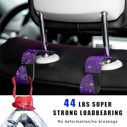 4PCS Bling Car Seat Headrest Hooks, Auto Back Seat Hanging Storage Organizer for Purse Handbag Coat, Rhinestone Vehicle Seat Hanger Holder for Women Girls, Car Accessories (Purple) - size: 4 PCS