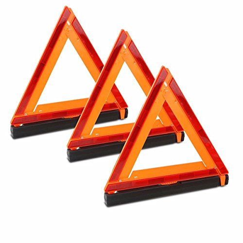 Stark USA 3-Pack Warning Triangle Foldable Emergency Warning Sign Reflector Roadside Hazard Sign High Stability DOT Approved Frame w/Storage Case