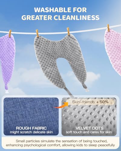 Memory Foam Kids Travel Pillow, Car Pillow for Kids, H-Shape Car Pillows for Sleeping, Removable Pillowcase, Adjustable, Velvet Dots, Grey - color: Velvet Dots Grey
