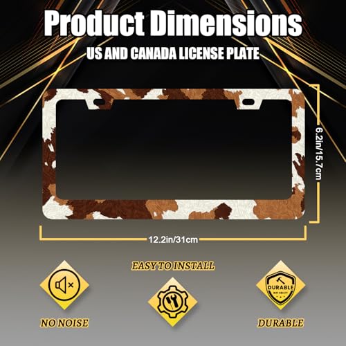 Brown White Cows Print License Plate Frame Animals Texture License Plate Holders Funny Stainless Steel Car Bracket 2 Hole with Screws Universal Auto Accessory License Plate Frames 6.2x12.2 Inch - color: Animals Brown White Cow Print