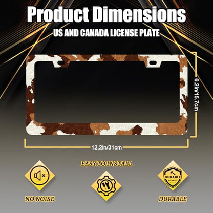 Brown White Cows Print License Plate Frame Animals Texture License Plate Holders Funny Stainless Steel Car Bracket 2 Hole with Screws Universal Auto Accessory License Plate Frames 6.2x12.2 Inch - color: Animals Brown White Cow Print