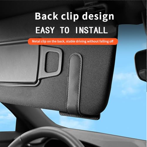 2 Pack Universal PU Leather Car Visor Sunglasses Holder Magnetic Clip for Eyeglasses and Cards One-Handed Access Organizer Fits Most of Car SUV Trucks Pickup Interior Accessories (Black - 2pcs)