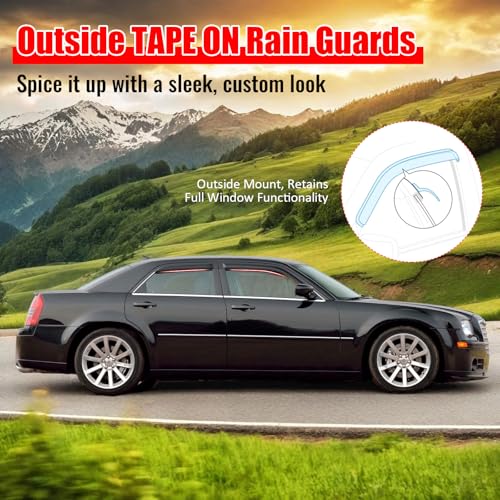 IKON MOTORSPORTS Tape On External Window Visor, Compatible with 2015-2020 Cadillac Escalade ESV Chevy Suburban 2500 1500 GMC Yukon XL, Slim Style Dark Smoke Tint Acrylic Rain Wind Vent Air Deflector