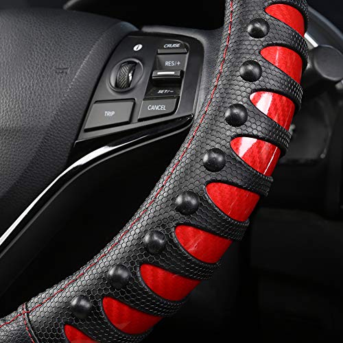 West Llama Microfiber Leather Car Steering Wheel Cover for Men Women,Universal Fit 14.5-15 inch(Leather Nails-Red+Black-Standard Size) - color: C-Red+Black, size: Standard size (14 ½''-15'')