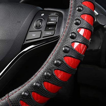 West Llama Microfiber Leather Car Steering Wheel Cover for Men Women,Universal Fit 14.5-15 inch(Leather Nails-Red+Black-Standard Size) - color: C-Red+Black, size: Standard size (14 ½''-15'')