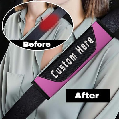 Custom Seat Belt Cover Pad – Personalized Carbon Fiber Seatbelt Covers with Logo, Text & Image – Car Accessories for Women, Men & Kids – Seatbelt Cushion Shoulder Pads for Car, Truck, SUV, Backpack - color: Pink