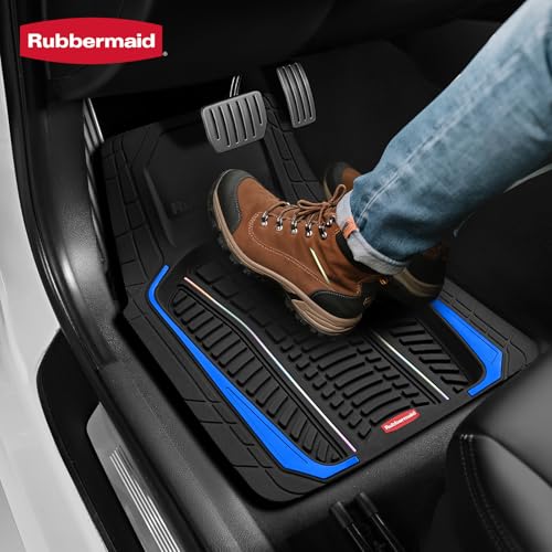 Rubbermaid Car Floor Mats Full Set – Premium All-Weather Car Mat with Brushed Aluminum Inserts, Universal Trim-to-Fit Design, Anti-Slip Backing for Cars, SUVs, Trucks, and Vans - color: Blue