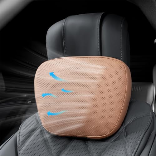 Car Neck Pillow for Headrest Nappa Leather Cover Support Head Pillows for Driving Headrest Cushion for Most Cars SUV - color: Brown, size: headrest-1PC