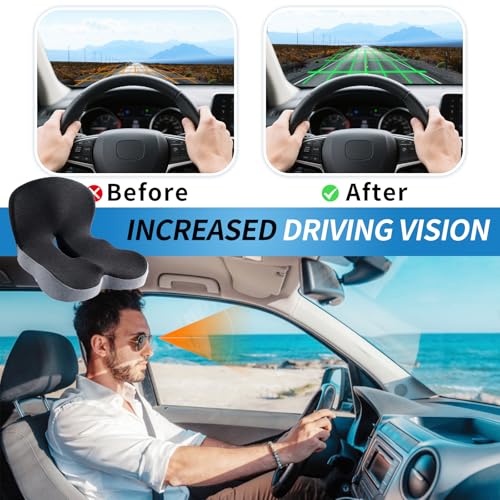 Memory Foam L-Shaped Integrated Seat Cushion for Office Chair, Truck&Car Ergonomic Driver Seat Cushion for Back, Lower Back & Tailbone Support for Truck Driver&Long Driving (Black&Grey)