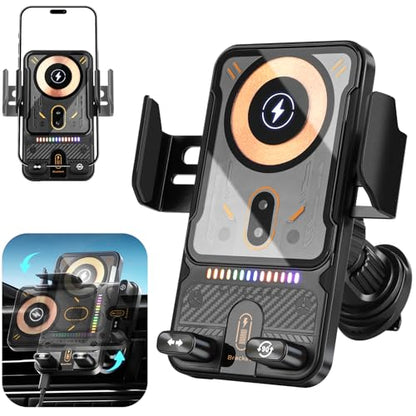Car Phone Holder with 15W Wireless Car Charger, Car Vent Mount with Induction Opening and Closing, Air Vent Phone Stand with Horizontal and Vertical Screen Rotation Adjustment for iPhone - Blcak - color: Black
