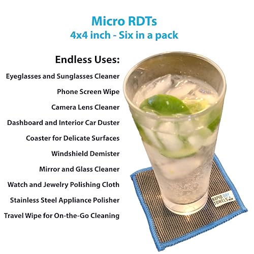 Rapid Dry Towels Micro RDTs Ultra-Soft Microfiber Towels | 6 Pack | 3.9 x 3.9 in | Channel Weave Lint-Free Cleaning Cloths | Scratch-Free Cloth for Glasses, Car Interior, Camera Lens & Electronics