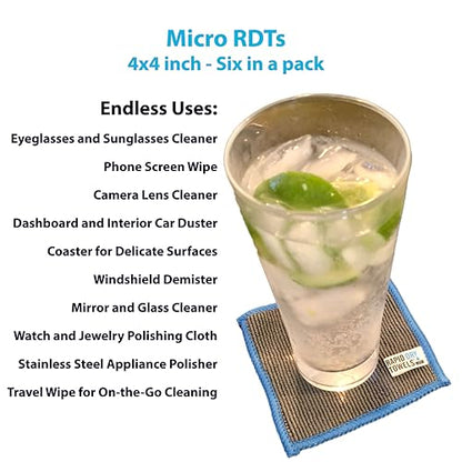 Rapid Dry Towels Micro RDTs Ultra-Soft Microfiber Towels | 6 Pack | 3.9 x 3.9 in | Channel Weave Lint-Free Cleaning Cloths | Scratch-Free Cloth for Glasses, Car Interior, Camera Lens & Electronics