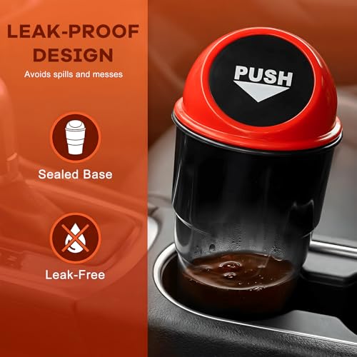 Cup Holder Trash Can for Car, Leakproof Vehicle Back Seat Garbage Can Mini Portable Trash Bin with Lid, Universal Smellproof Cup Holder Garbage Bin for Cars Trucks SUVs (Red) - color: Red