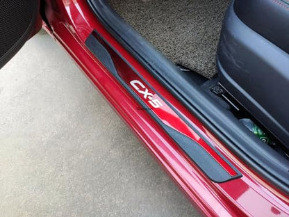 Door Sill Scuff Protector for Mazda CX-5 2019 2020 2021-2024 Accessories Parts, Black with ABS Plastic Threshold Strip Auto Accessory Kick Panels 4pcs Set (red)
