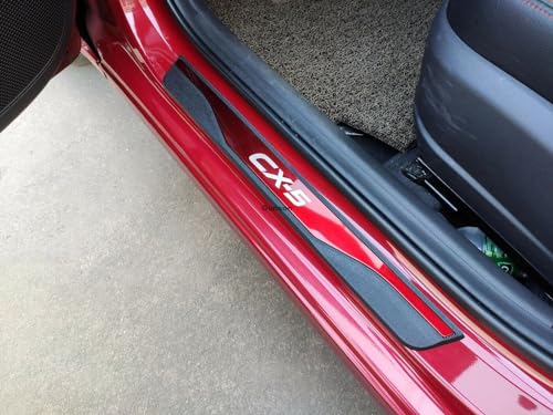 Door Sill Scuff Protector for Mazda CX-5 2019 2020 2021-2024 Accessories Parts, Black with ABS Plastic Threshold Strip Auto Accessory Kick Panels 4pcs Set (red)