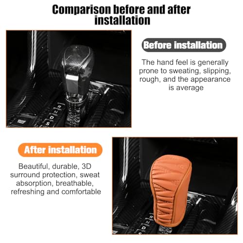 Zpana Car Gear Shift Knob Cover, Leather Automatic Vehicle Shifter Knob Protector, Anti-Slip Auto Interior Gear Stick Lever Handle Protection Cover, Universal for SUV, Sedan, Truck (Brown) - color: Brown