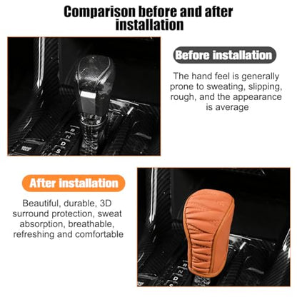 Zpana Car Gear Shift Knob Cover, Leather Automatic Vehicle Shifter Knob Protector, Anti-Slip Auto Interior Gear Stick Lever Handle Protection Cover, Universal for SUV, Sedan, Truck (Brown) - color: Brown