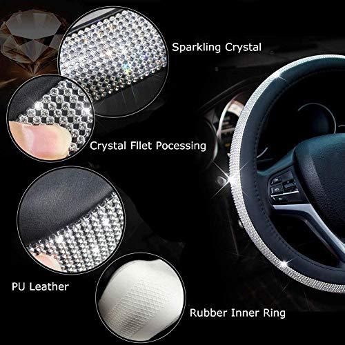 Diamond Leather Steering Wheel Cover with Bling Bling Crystal Rhinestones,Large-Size of 15 1/2 inches-16 inches Black - color: Black with White Diamonds, size: Large Size[15"1/2-16"]